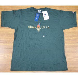 Vintage 1996 Atlanta Olympics Embroidered Champion T Shirt Green L Made in USA